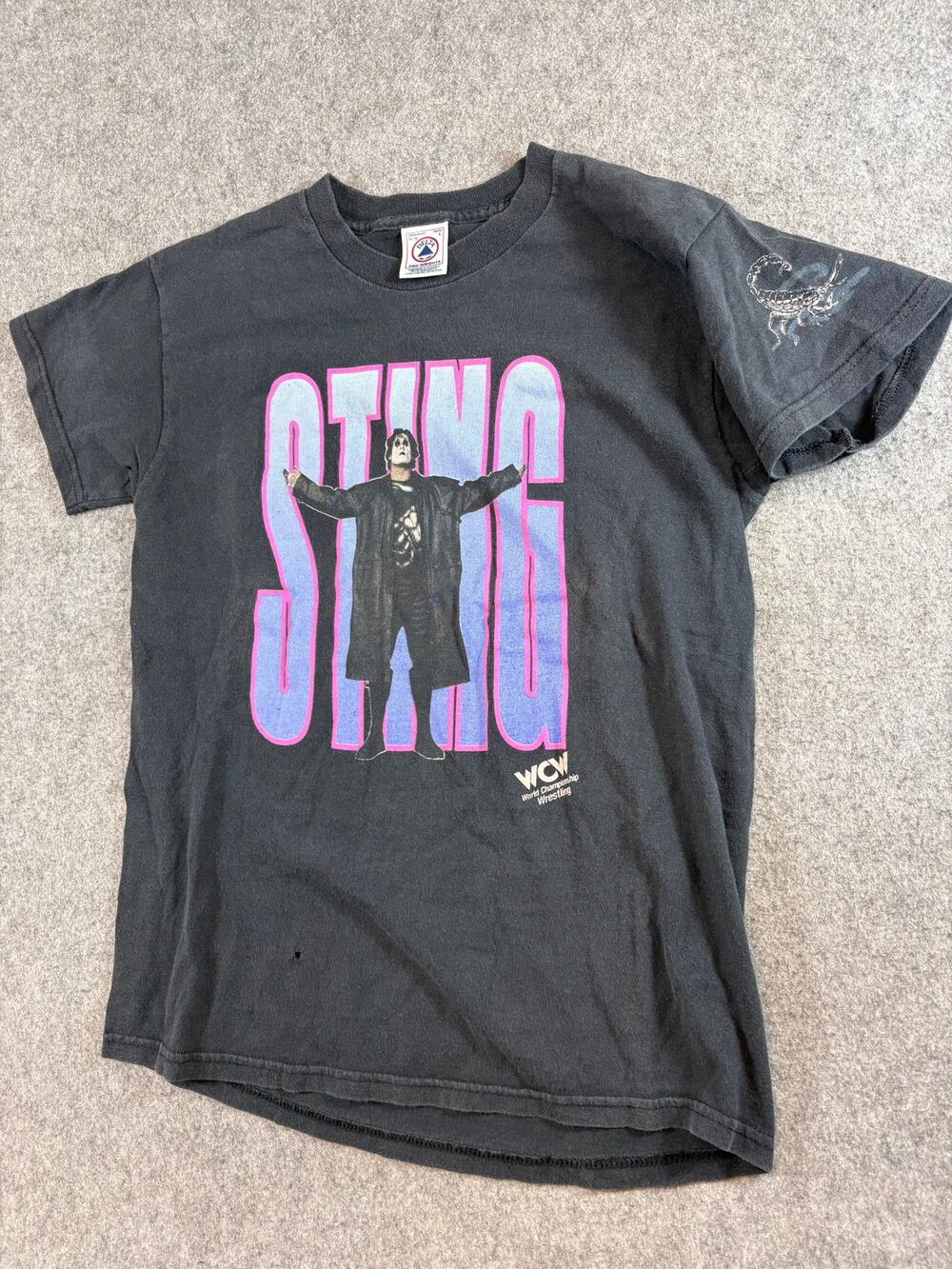 VINTAGE 90s WCW Sting Wrestling Shirt Youth Large Black Graphic Tee Streetwear